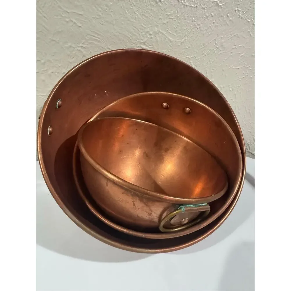 Copper Hanging Round Bottom Beating Bowls Set 3
